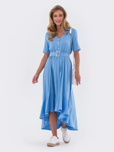 Сукня з V-подібним вирізом горловини та короткими рукавами, Блакитний, S