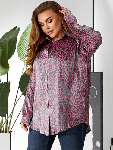 Подовжена сорочка з леопардовим принтом, Рожевий, XL-2XL