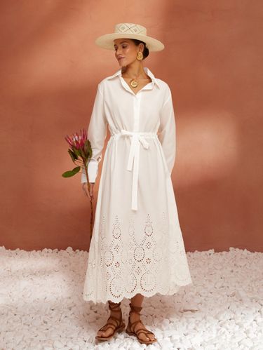 Сукня-сорочка з відкладним коміром та довгими рукавами, Білий, S