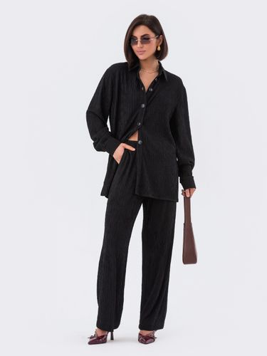 Костюм-двійка з сорочкою та широкими штанами, Чорний, XL