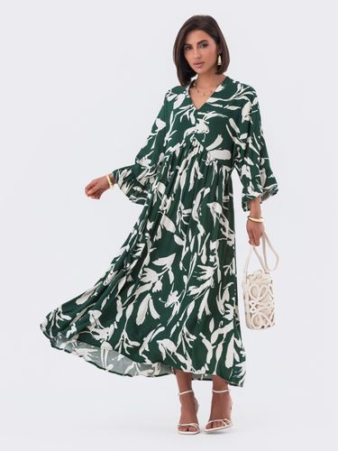 Сукня А-силуету з рюшами на рукавах, Зелений, One Size