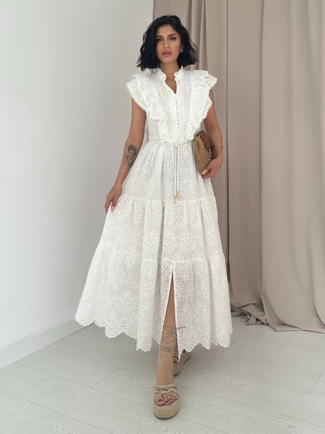 Сукня-кльош з елегантним коміром стійкою , Білий, XS-S