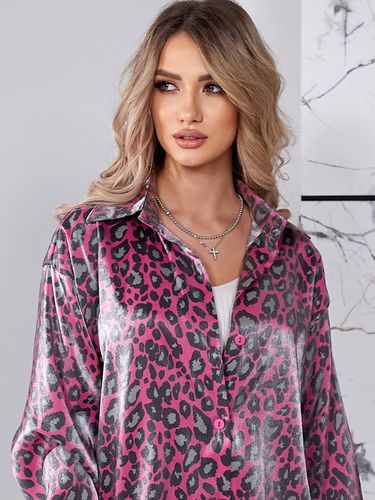 Подовжена сорочка з леопардовим принтом, Рожевий, 3XL-4XL