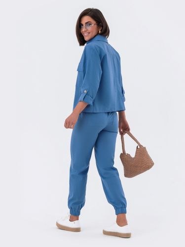 Стильний костюм-двійка з штанів та сорочки, Синій, XL
