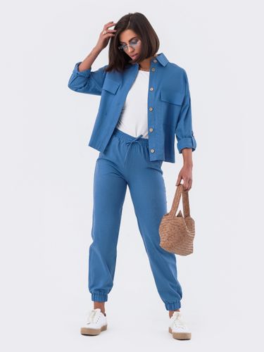Стильний костюм-двійка з штанів та сорочки, Синій, XL