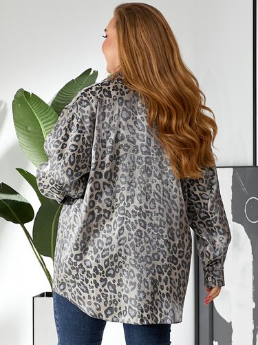 Подовжена сорочка з леопардовим принтом, Сірий, XL-2XL