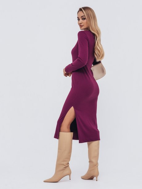 Сукня-міді із прилеглим силуетом та круглою горловиною, Фіолетовий, S