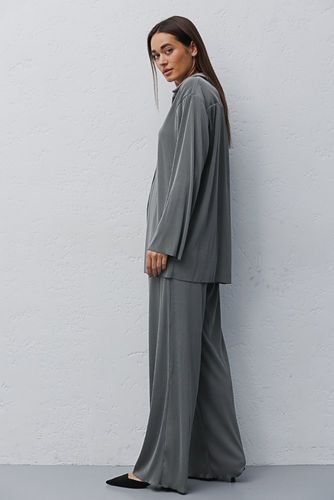Плісирований костюм зі штанами і сорочкою, Сірий, L-XL