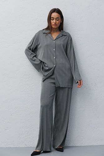 Плісирований костюм зі штанами і сорочкою, Сірий, L-XL