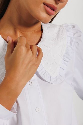 Блуза з відкладним коміром із вишивкою, Білий, М