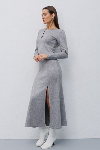 Модна довга сукня з теплого трикотажу, Сірий, S-M
