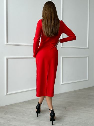 Класична сукня-олівець на блискавці з розрізом, Червоний, XL