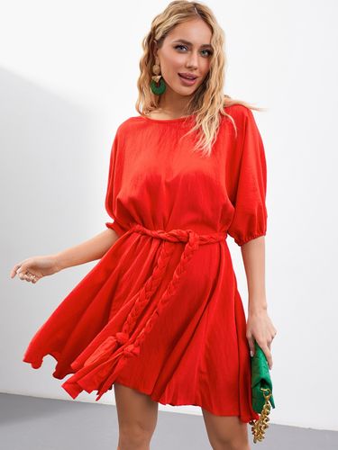 Коротка сукня-трапеція з рукавами ¾, Червоний, S