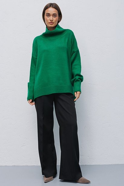 В'язаний светр oversize з розрізами по боках, Зелений, One Size