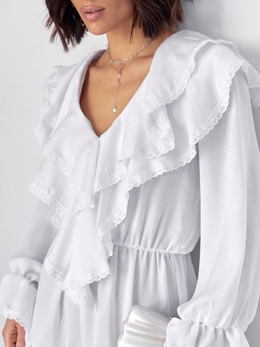 Коротка сукня-бебі-дол з декольте і воланами, Білий, XL