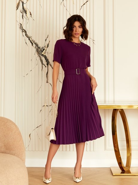 Елегантна сукня-кльош з гофрованою спідницею, Фіолетовий, L