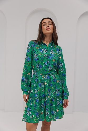 Сукня з квітковим принтом та воланом, Зелений, S