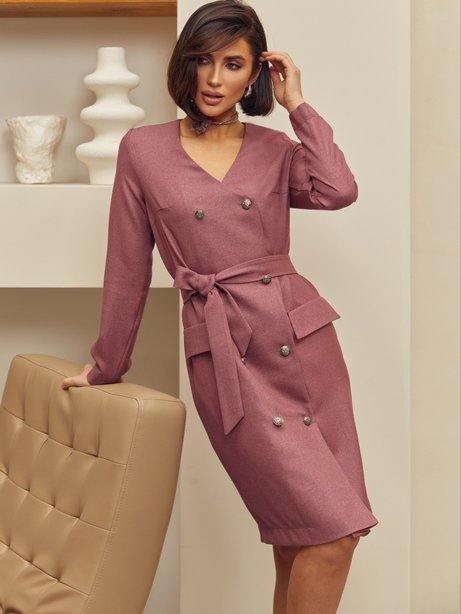 Класична сукня-піджак з кишенями-обманками, Рожевий, 2XL