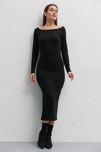 Сукня-футляр міді з довгими рукавами-реглан, Чорний, S