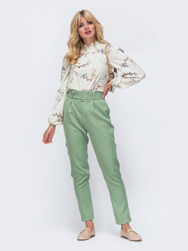Блузка з коміром-стійкою та довгим об'ємним рукавом, Зелений, XL