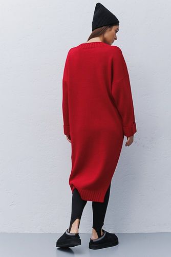 В'язана оверсайз сукня міді з круглою горловиною, Червоний, One Size