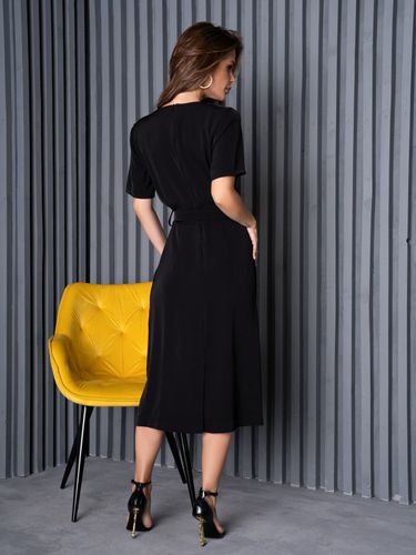 Класична сукня з короткими рукавами і збірками у горловині, Чорний, XL