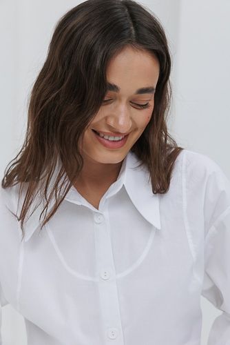 Укорочена сорочка з фігурними швами, Білий, S-M