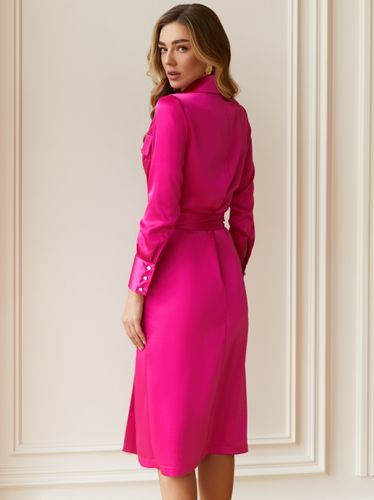 Атласне плаття на запах з лацканами та декоративними клапанами, Рожевий, L