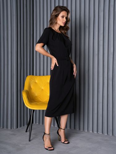 Класична сукня з короткими рукавами і збірками у горловині, Чорний, 3XL