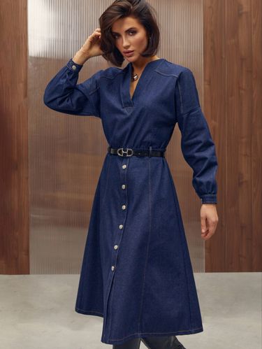 Джинсова сукня-міді А-силуету, Темно-синій, S