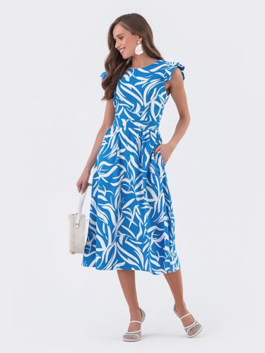 Сукня-кльош із принтом та оригінальним вирізом по спинці, Блакитний, S