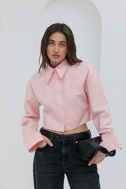 Укорочена сорочка з фігурними швами, Рожевий, S-M