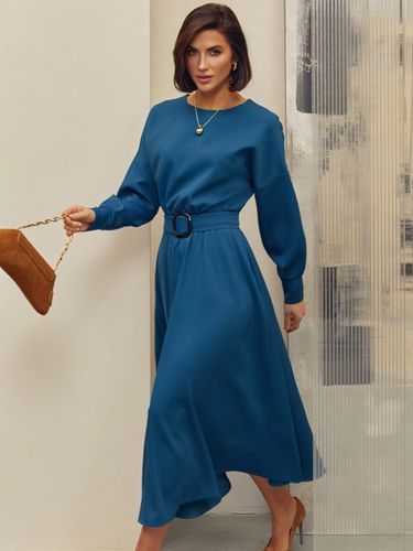 Стильна сукня-міді з розкльошеною спідницею, Синій, S-M