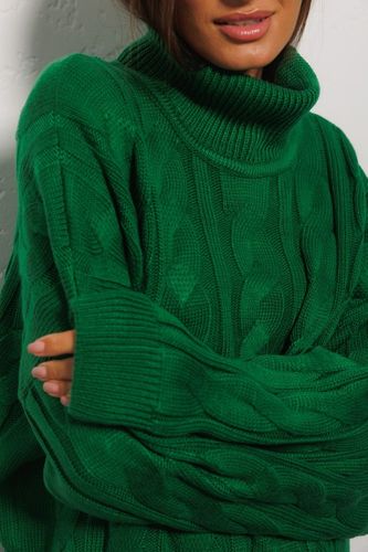 Укорочений светр oversize з великою в'язкою в косички, Зелений, One Size