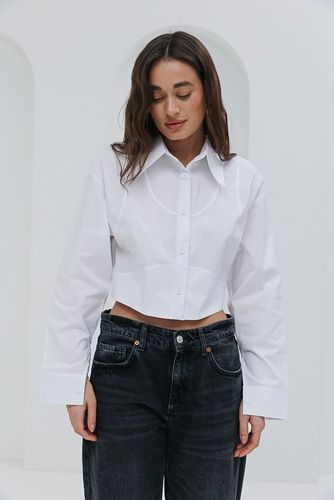Укорочена сорочка з фігурними швами, Білий, L-XL