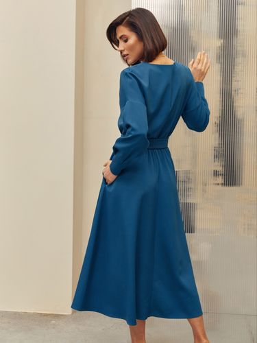 Стильна сукня-міді з розкльошеною спідницею, Синій, L-XL