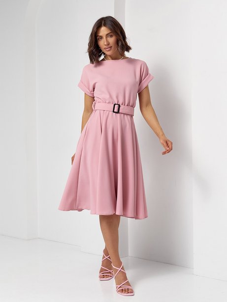 Однотонна сукня міді довжини, Рожевий, S