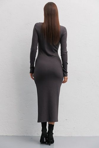 Трикотажна сукня з фігурним розрізом на нозі, Сірий, S