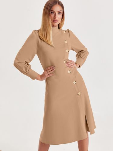 Замшеве плаття з декоративними ґудзиками та коміром-стійкою, Бежевий, XL