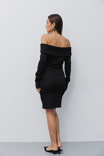Елегантна плісирована сукня з відкритими плечима, Чорний, S