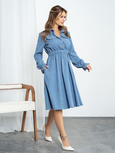 Вельветова сукня-сорочка з воланами і ґудзиками, Синій, S