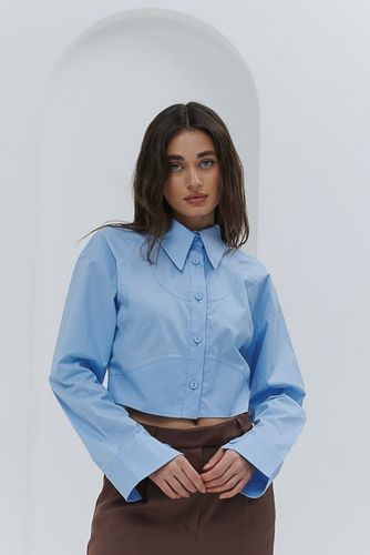 Укорочена сорочка з фігурними швами, Блакитний, L-XL