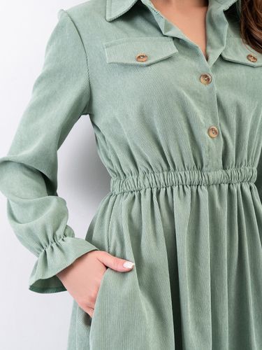 Вельветова сукня-сорочка з воланами і ґудзиками, Зелений, S