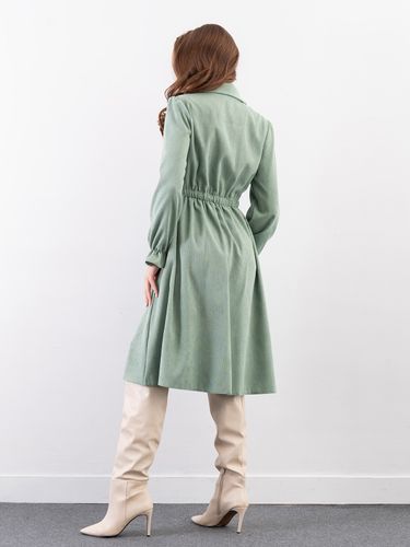 Вельветова сукня-сорочка з воланами і ґудзиками, Зелений, S
