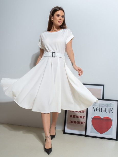 Однотонна сукня міді довжини, Білий, S