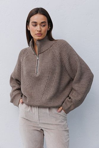 Модний светр із великої машинної в'язки в рубчик, Бежевий, One Size