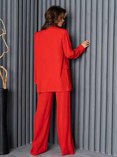 Класичний костюм трійка з жилетом, широкими штанами та піджаком, Червоний, S