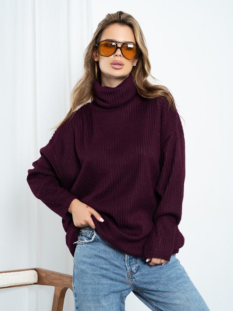 Довгий светр оверсайз із високим горлом, Фіолетовий, S