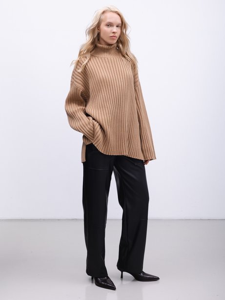 Светр дрібної в'язки у стилі oversize, Темний беж, XS-S