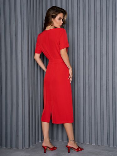 Класична сукня з короткими рукавами і збірками у горловині, Червоний, М